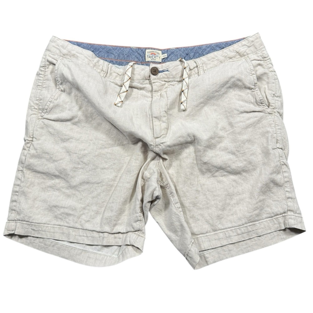 Faherty Men's Shorts Size 38 Drawstring Tan Khaki Beige Linen-Blend  6.5 inseam